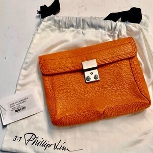 3.1 Phillip Lim Mandarin Orange Leather Small Flap Clutch